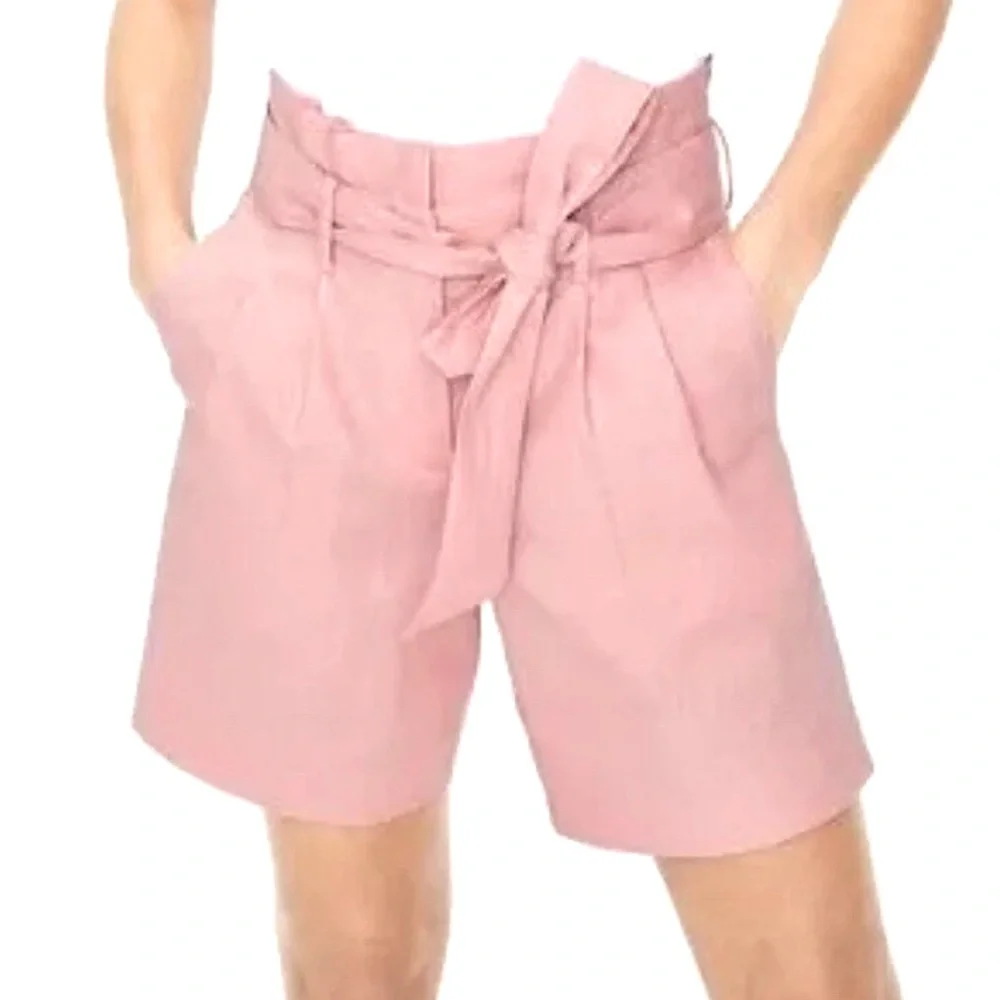 Classic Boden St Ives Linen Paper Bag Shorts Size 12 Pink Belted Pockets - Picture 1 of 5